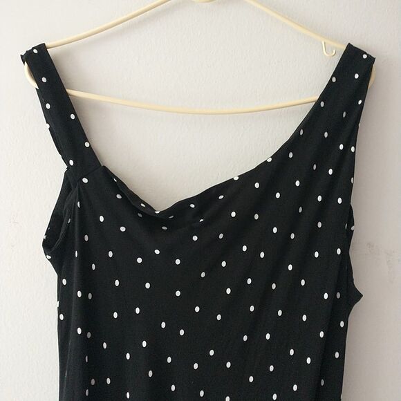 Asos Design Maxi Dress 16 Black White Swiss Dot Sleeveless Flare A-Line Retro - Picture 9 of 14